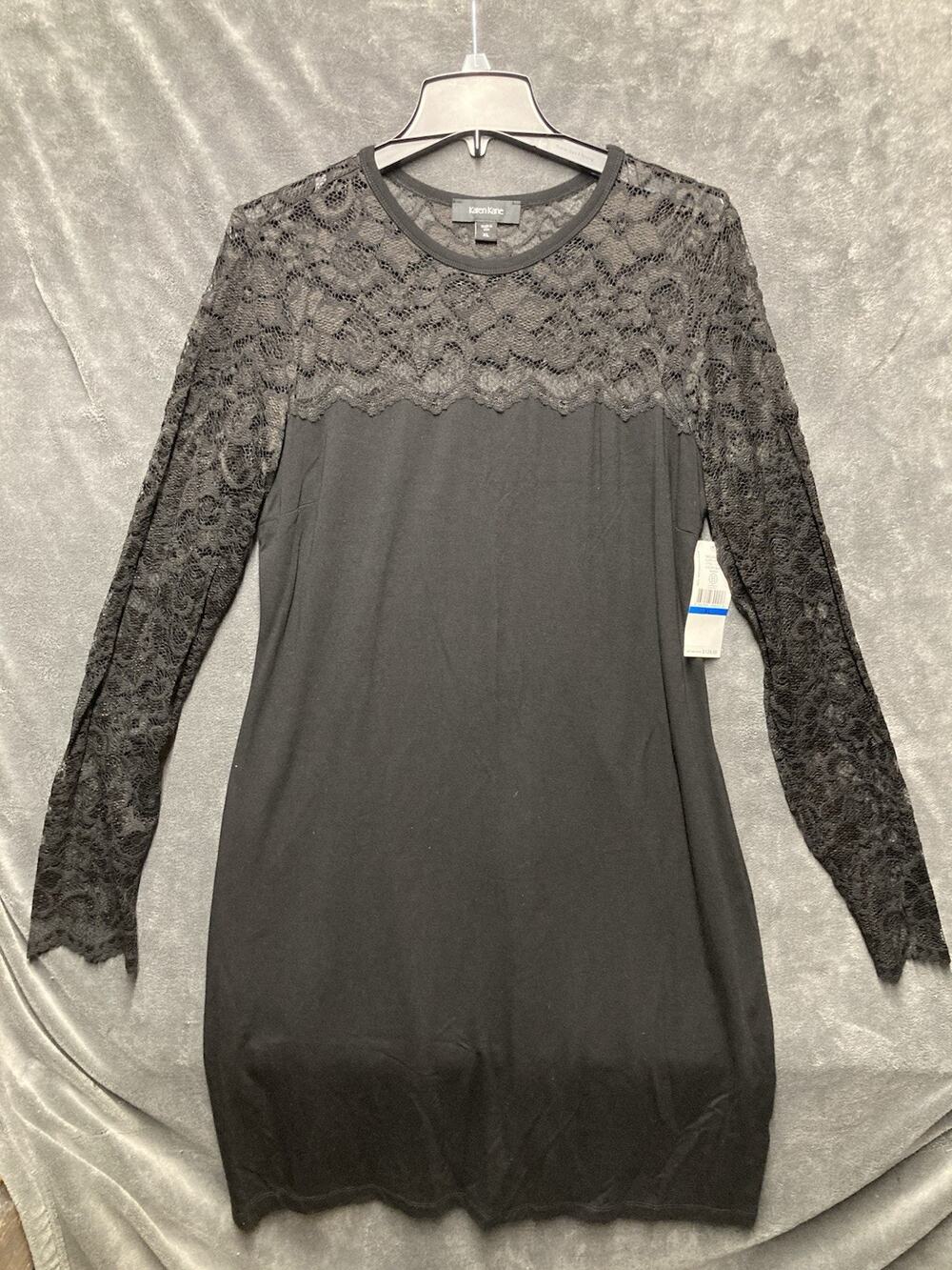 NEW Karen Kane Sheer Lace Yoke Dress Black LBD Stretch Whimsigoth Made N USA XL